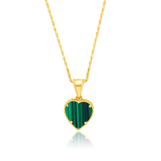 18K Pure Gold Green Heart Necklace