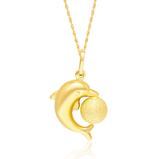 18K Pure Gold Dolphin Ball Necklace