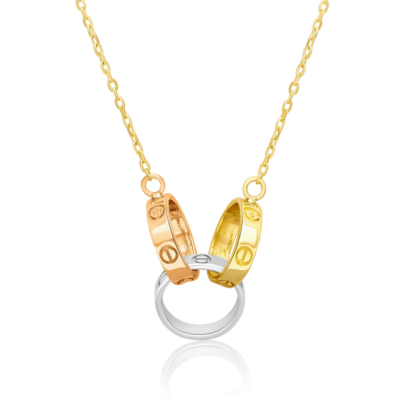 18K Pure Gold 3 Color Circle Necklace
