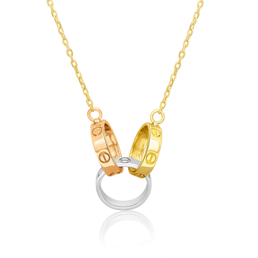 18K Pure Gold 3 Color Circle Necklace