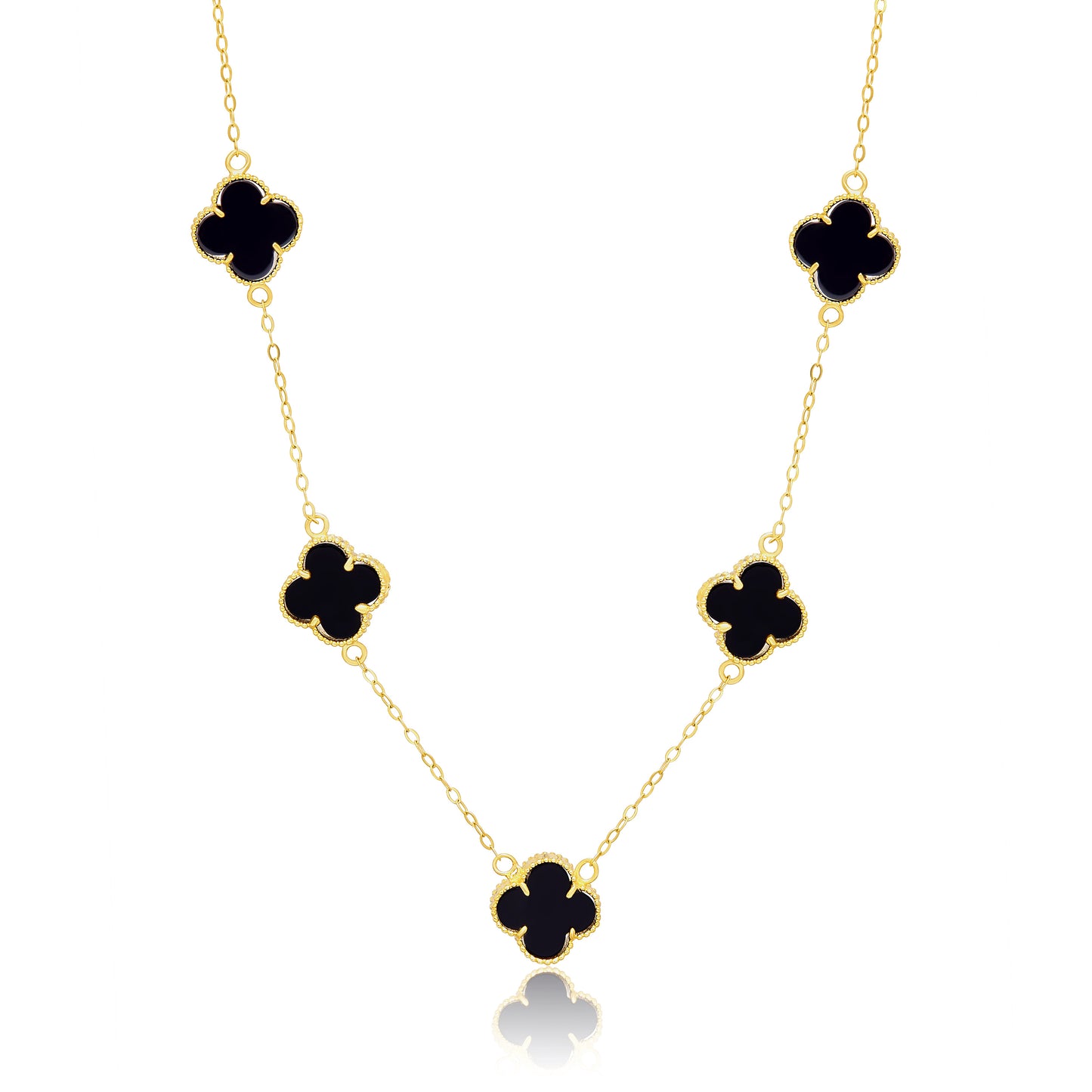 18K Pure Gold Black Flower Necklace