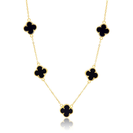 18K Pure Gold Black Flower Necklace