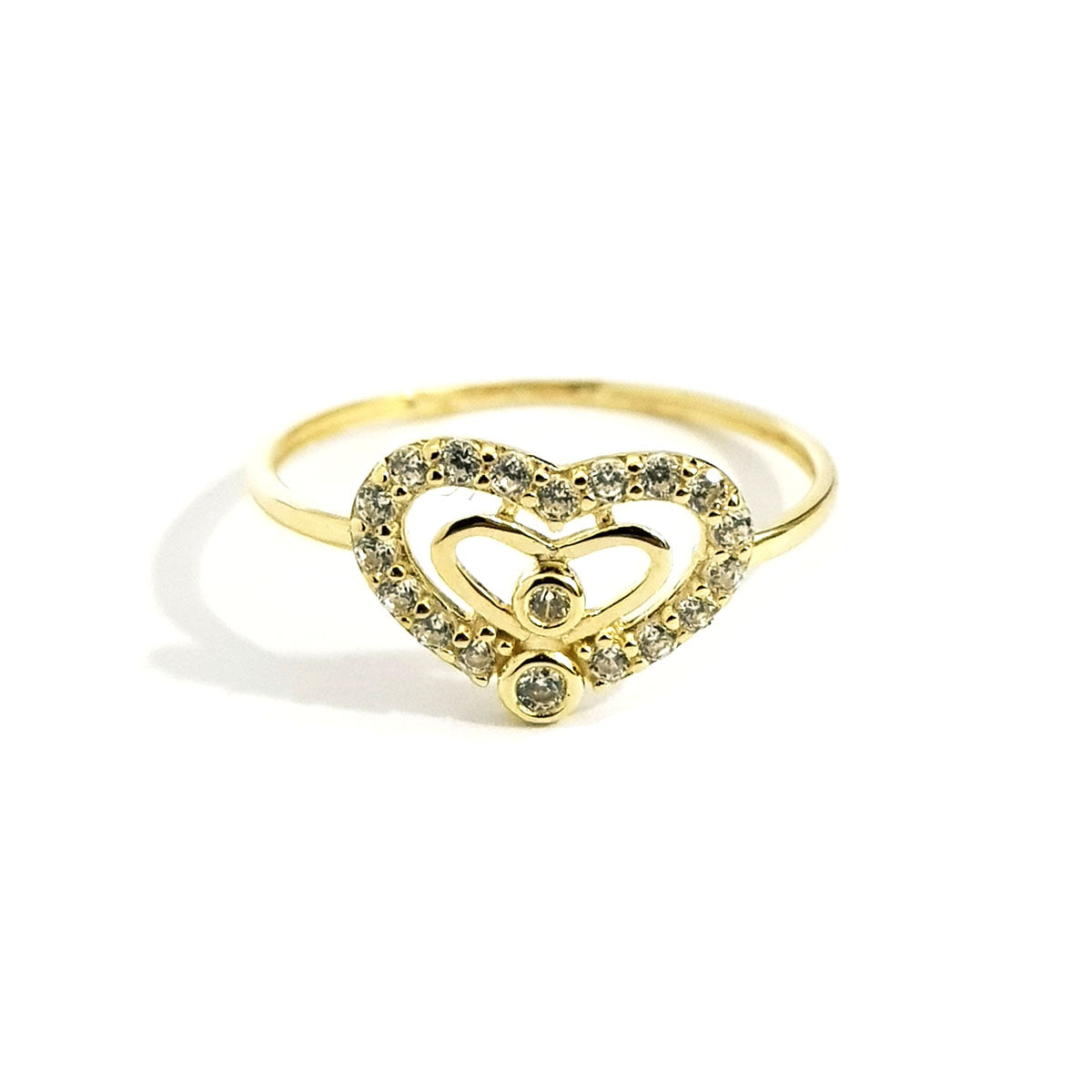 18K Pure Gold Heart w/ Zircon Stone Design Ring | Ring | 18K Gold Jewelry