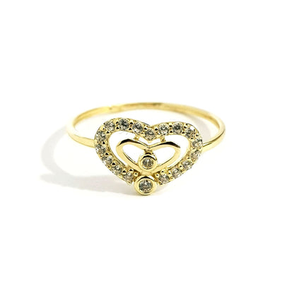 18K Pure Gold Heart w/ Zircon Stone Design Ring | Ring | 18K Gold Jewelry