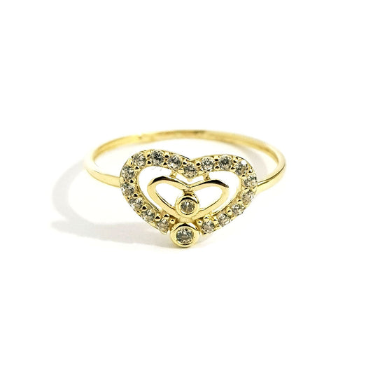 18K Pure Gold Heart w/ Zircon Stone Design Ring | Ring | 18K Gold Jewelry