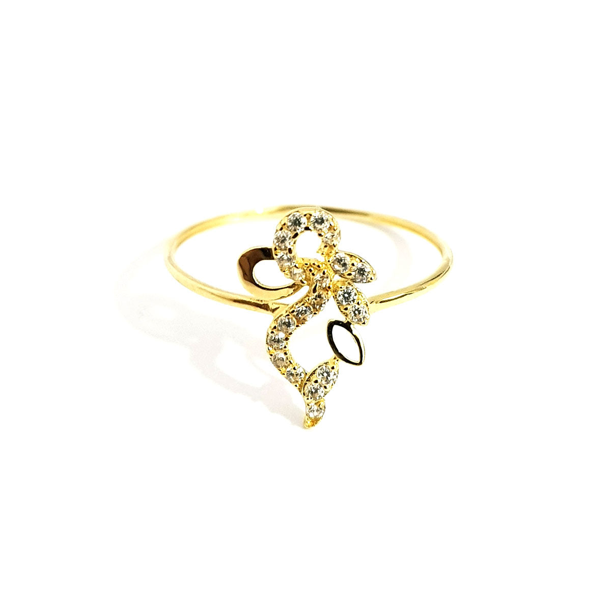 18K Pure Gold Flower w/ Zircon Stone Design Ring | Ring | 18K Gold Jewelry