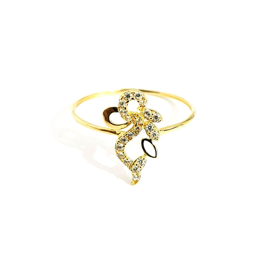 18K Pure Gold Flower w/ Zircon Stone Design Ring | Ring | 18K Gold Jewelry
