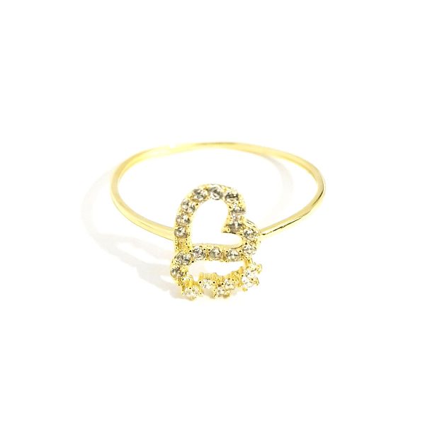 18K Pure Gold Heart w/ Zircon Stone Design Ring | Ring | 18K Gold Jewelry