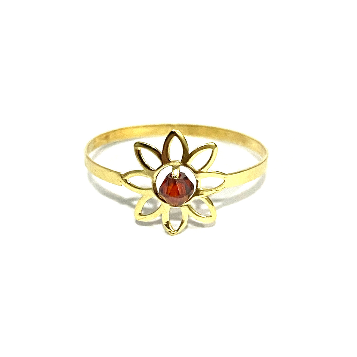 18K Pure Gold Elegant Flower w/ Zircon Stone Design Ring | Ring | 18K Gold Jewelry