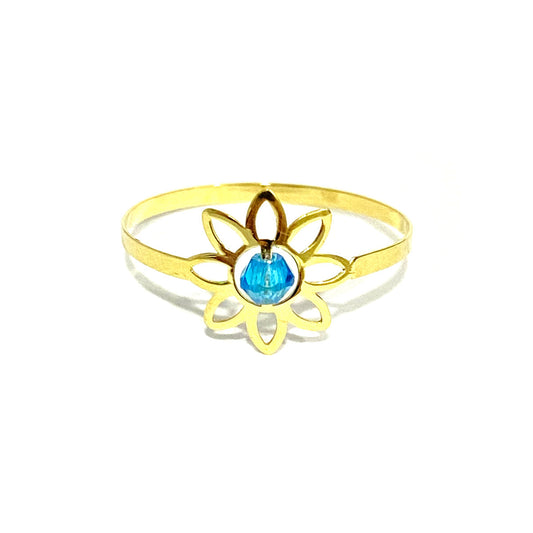 18K Pure Gold Elegant Flower w/ Zircon Stone Design Ring | Ring | 18K Gold Jewelry
