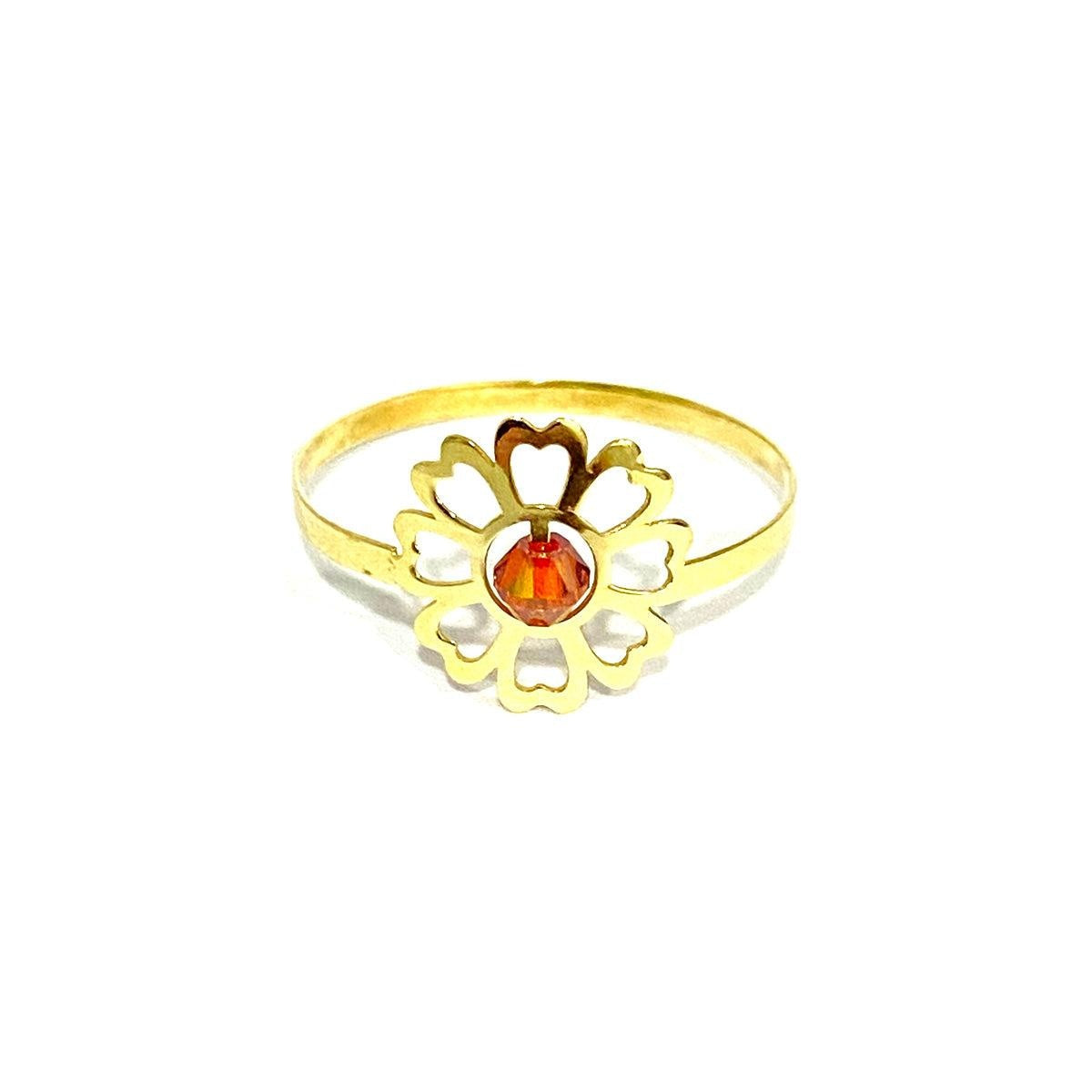 18K Solid Gold Elegant Flower w/ Zircon Stone Design Ring | Gold | 18K Gold Jewelry