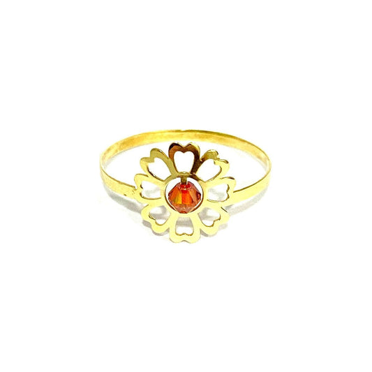 18K Solid Gold Elegant Flower w/ Zircon Stone Design Ring | Gold | 18K Gold Jewelry