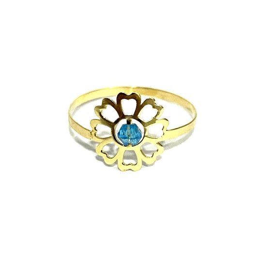 18K Solid Gold Elegant Flower w/ Zircon Stone Design Ring | Gold | 18K Gold Jewelry