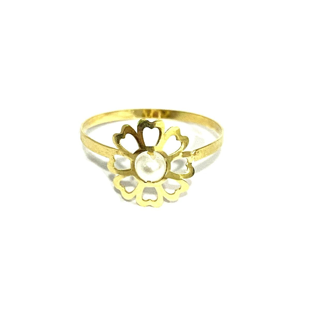 18K Pure Gold Elegant Flower w/ Zircon Stone Design Ring