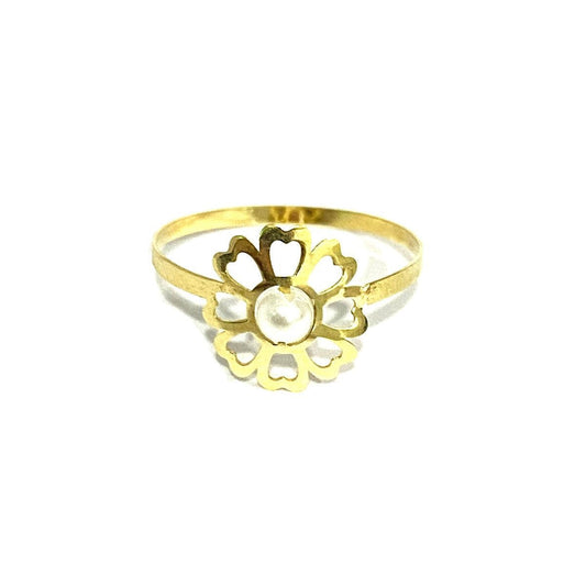 18K Pure Gold Elegant Flower w/ Zircon Stone Design Ring