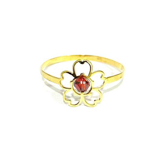 18K Solid Gold Elegant Flower w/ Zircon Stone Design Ring | Gold | 18K Gold Jewelry