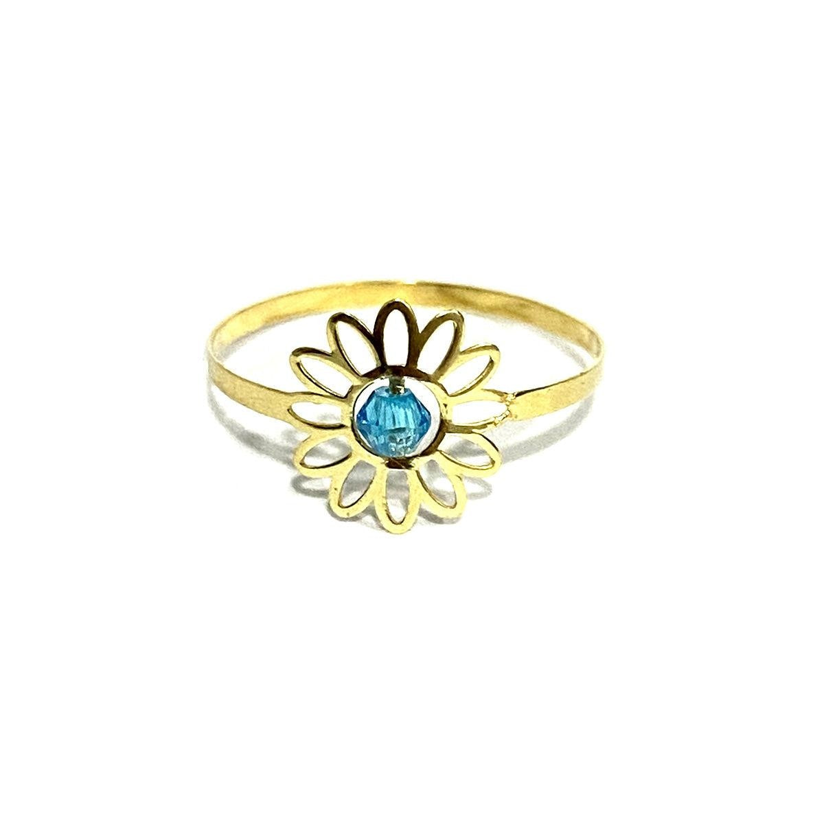 18K Solid Gold Elegant Flower w/ Zircon Stone Design Ring | Gold | 18K Gold Jewelry