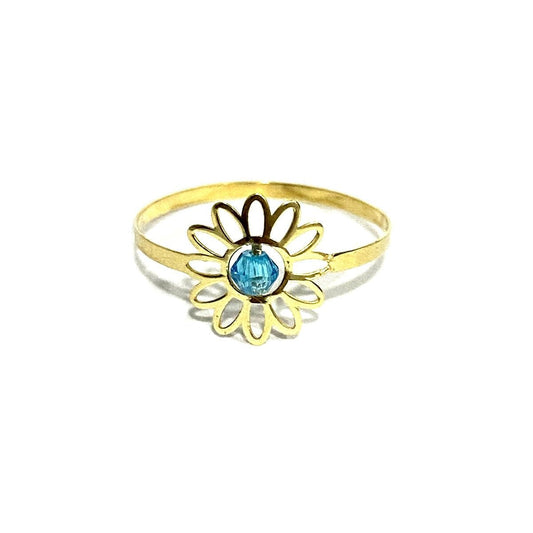 18K Solid Gold Elegant Flower w/ Zircon Stone Design Ring | Gold | 18K Gold Jewelry