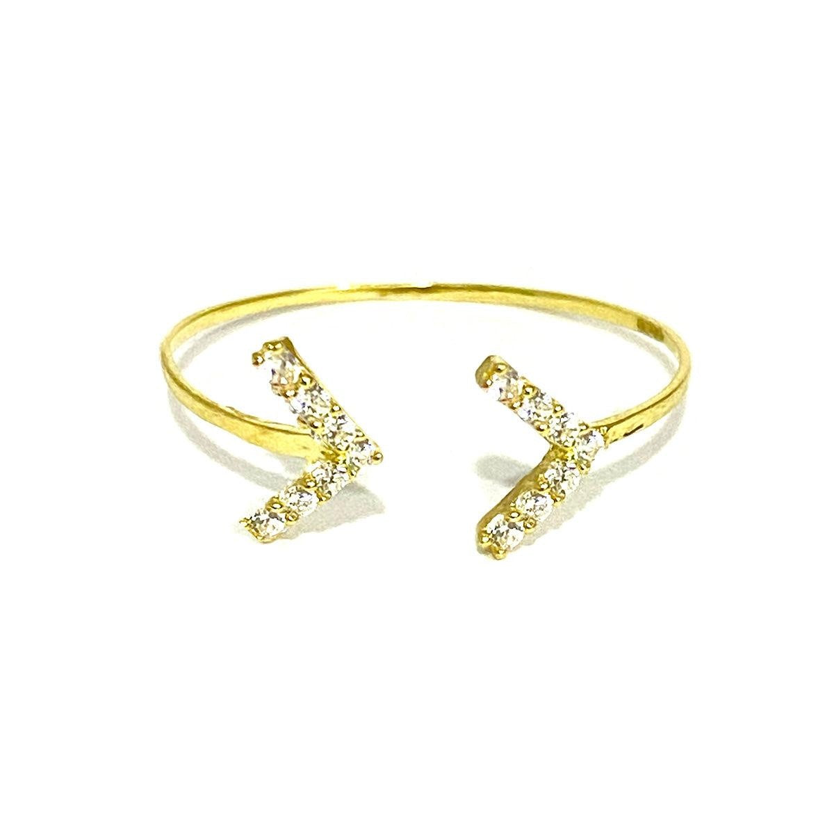 18K Solid Gold Arrow w/ Zircon Stone Design Ring | Gold | 18K Gold Jewelry