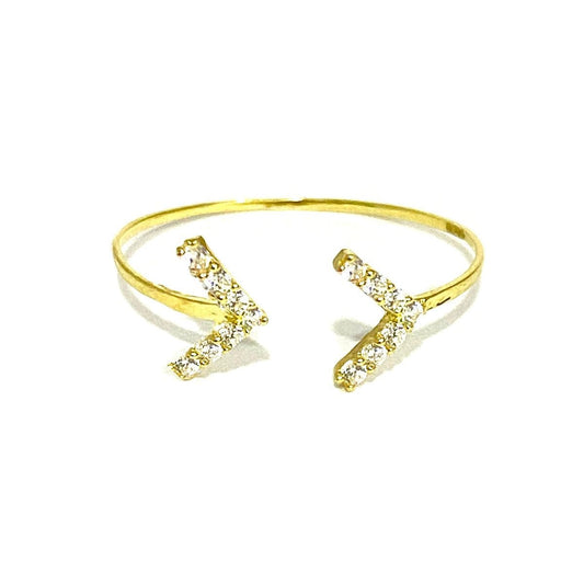 18K Solid Gold Arrow w/ Zircon Stone Design Ring | Gold | 18K Gold Jewelry