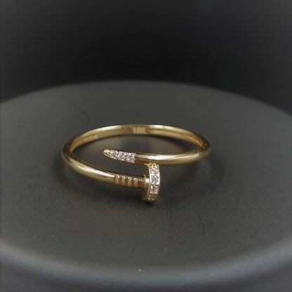 18K Pure Gold Nail With Stone Ring