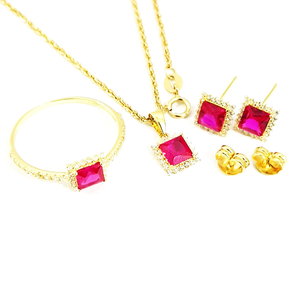 18K Pure Gold Stone Jewelry Set | Jewelry Set | 18K Gold Jewelry