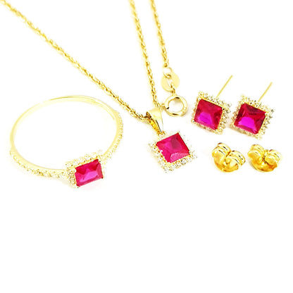 18K Pure Gold Stone Jewelry Set | Jewelry Set | 18K Gold Jewelry