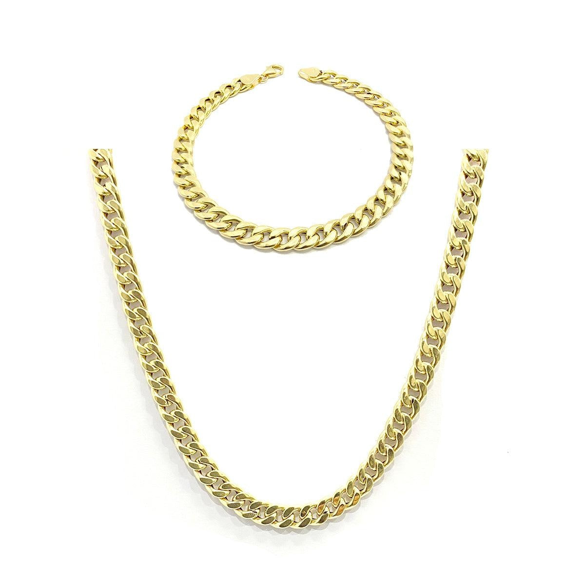 18K Pure Gold Cuban Chain Design Gold Set | Jewelry Set | 18K Gold Jewelry