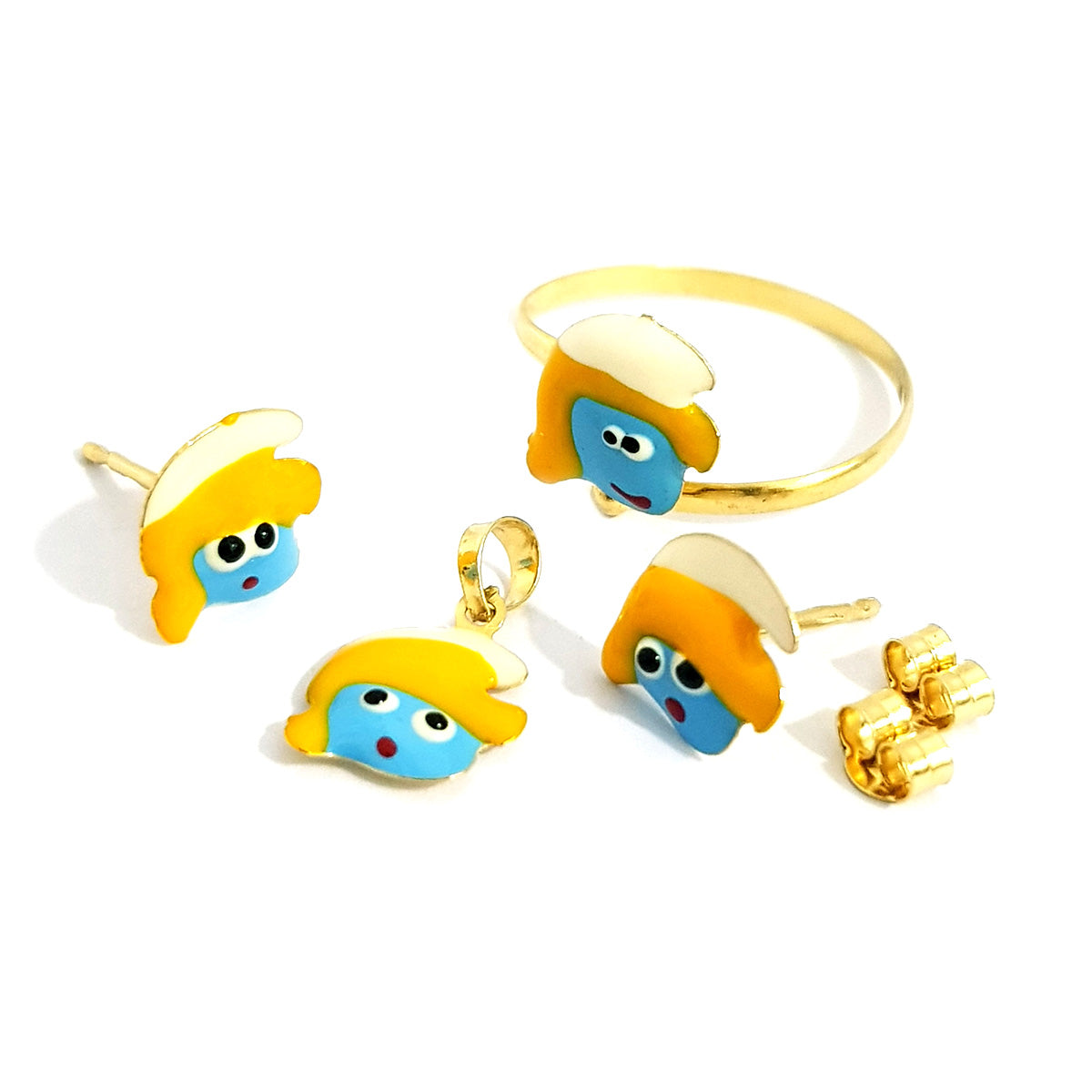 18K Pure Gold Smurf Design Gold Set | Jewelry Set | 18K Gold Jewelry