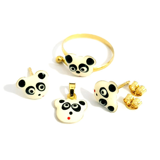 18K Pure Gold Set Panda Design Gold Set | Jewelry Set | 18K Gold Jewelry