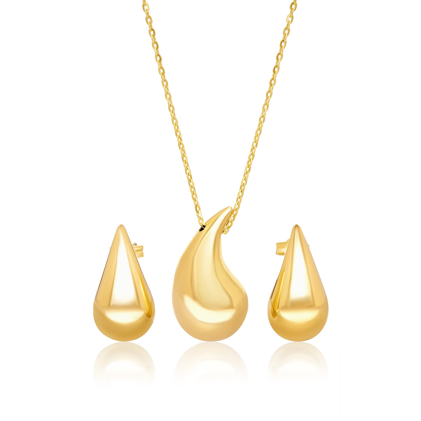 18K Pure Gold Curved Drop Jewelry Set