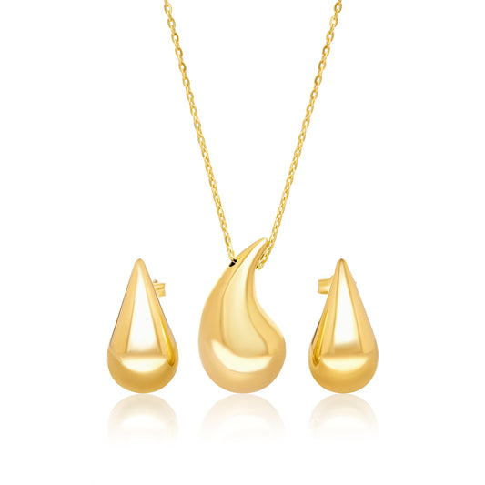 18K Pure Gold Curved Drop Jewelry Set