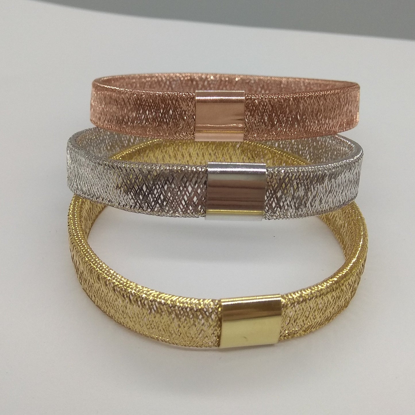 18K Gold Elastic Bangle Set (3 Colors)