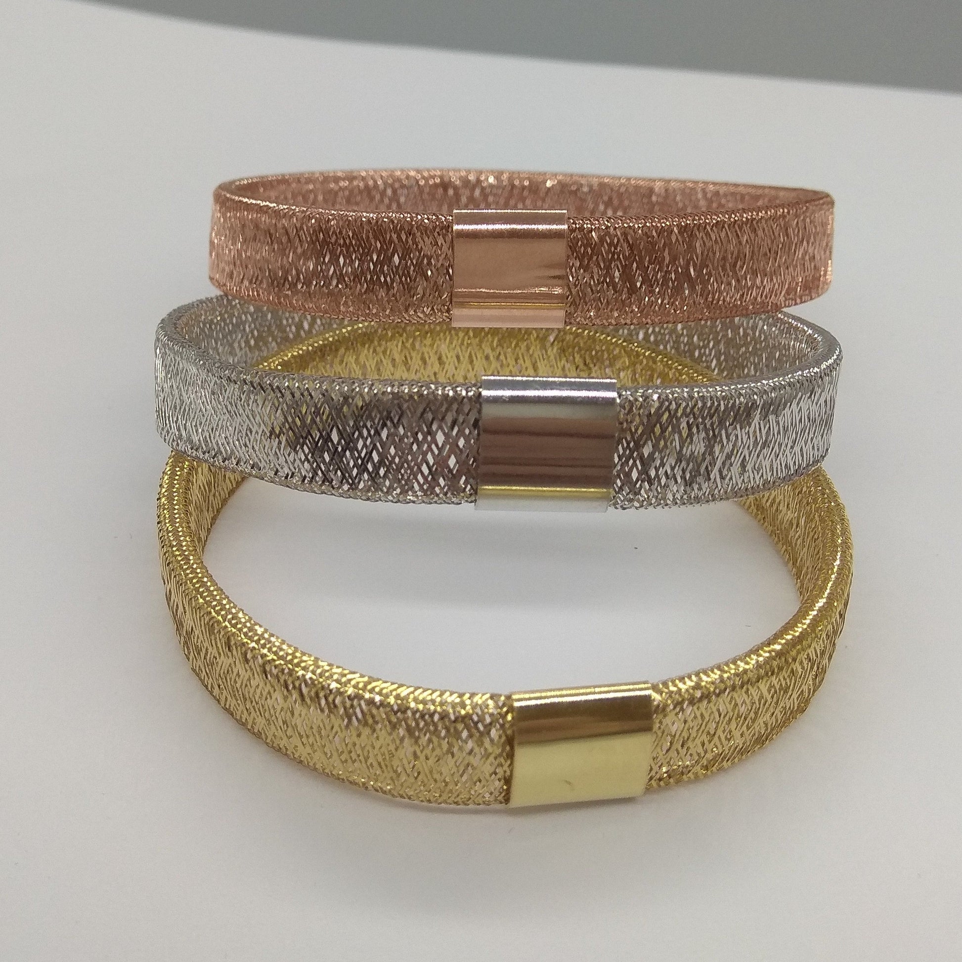 18K Gold Elastic Bangle Set (3 Colors)