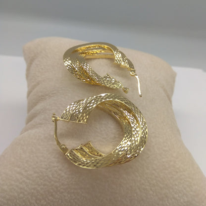 18K Pure Gold Glittering Earring Set