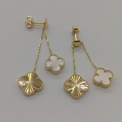 18K Pure Gold Dangling V.C White Earring Set