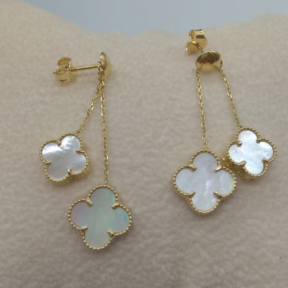 18K Pure Gold Dangling V.C White Earring Set