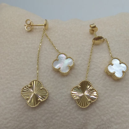 18K Pure Gold Dangling V.C White Earring Set