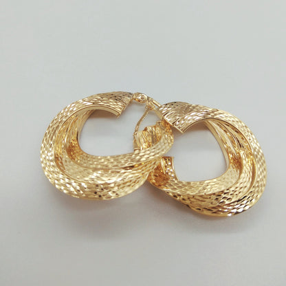 18K Pure Gold Glittering Earring Set