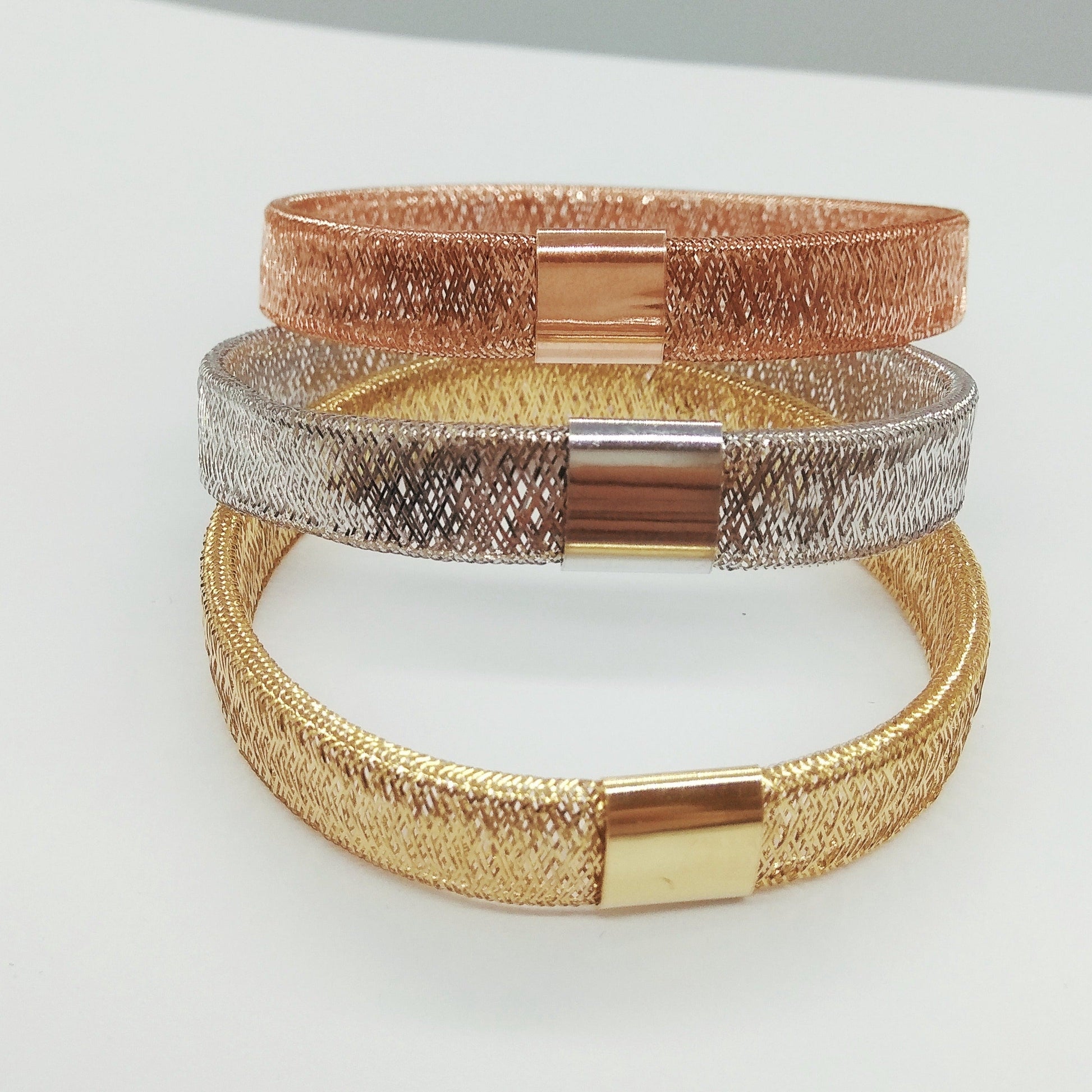 18K Gold Elastic Bangle Set (3 Colors)