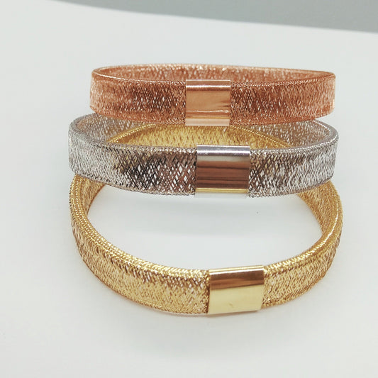 18K Gold Elastic Bangle Set (3 Colors)