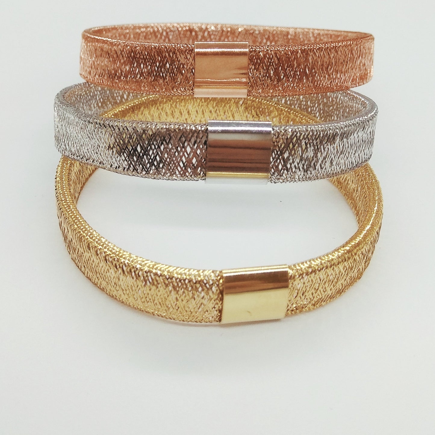 18K Gold Elastic Bangle Set (3 Colors)