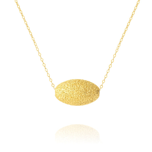 18K Pure Gold Oval Pendant Necklace