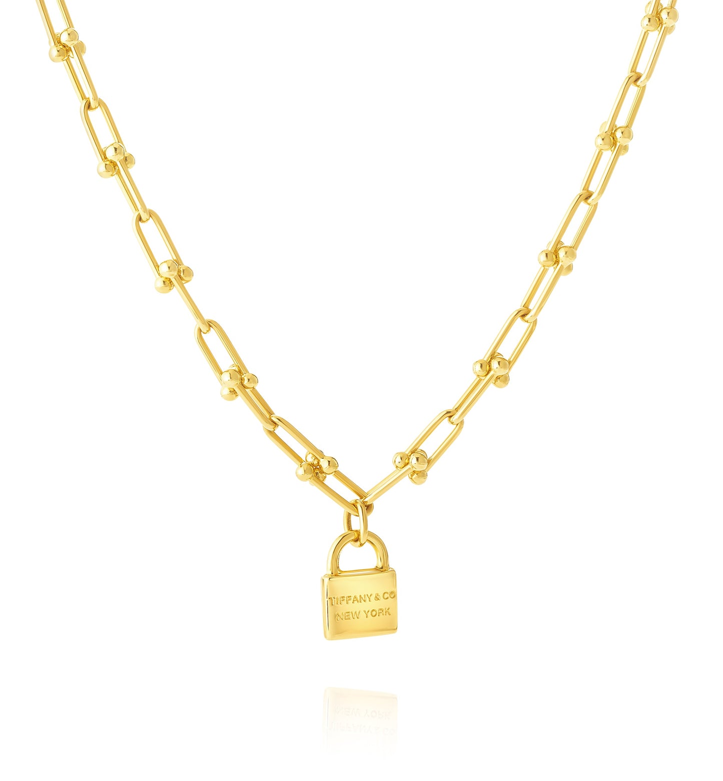 18K Pure Gold Elegant U-Link Lock Necklace