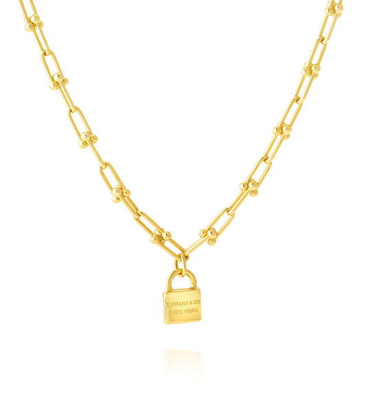 18K Pure Gold Elegant U-Link Lock Necklace
