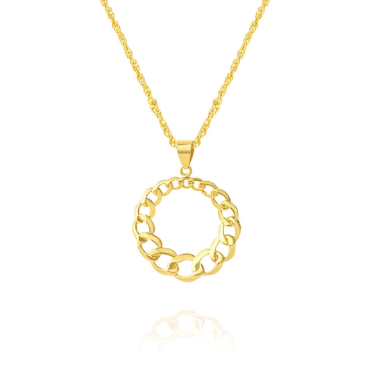 18K Pure Gold Round Linked Necklace