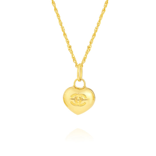 18K Pure Gold Heart C.H Necklace