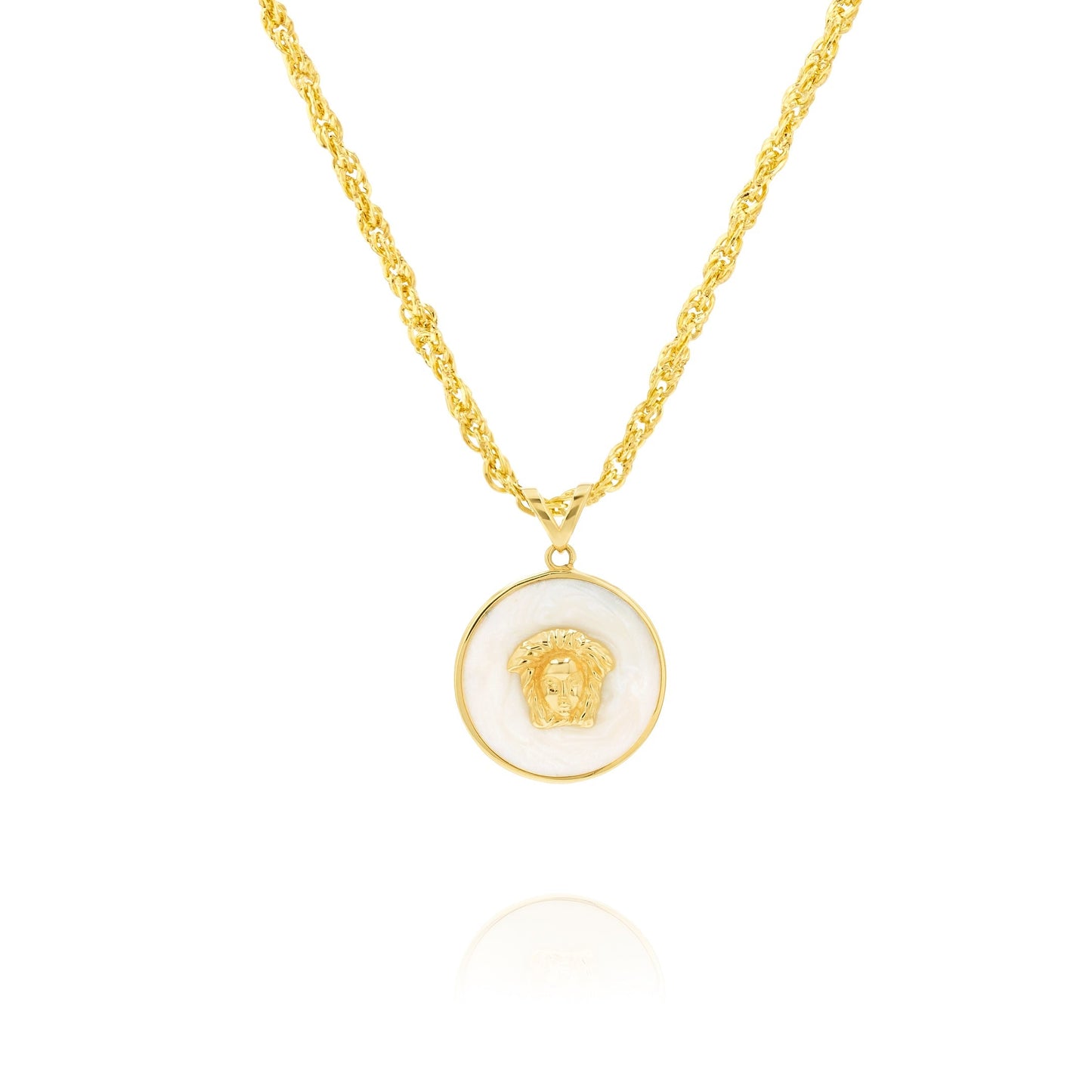 18K Pure Gold Elegant V.R.C White Round Necklace