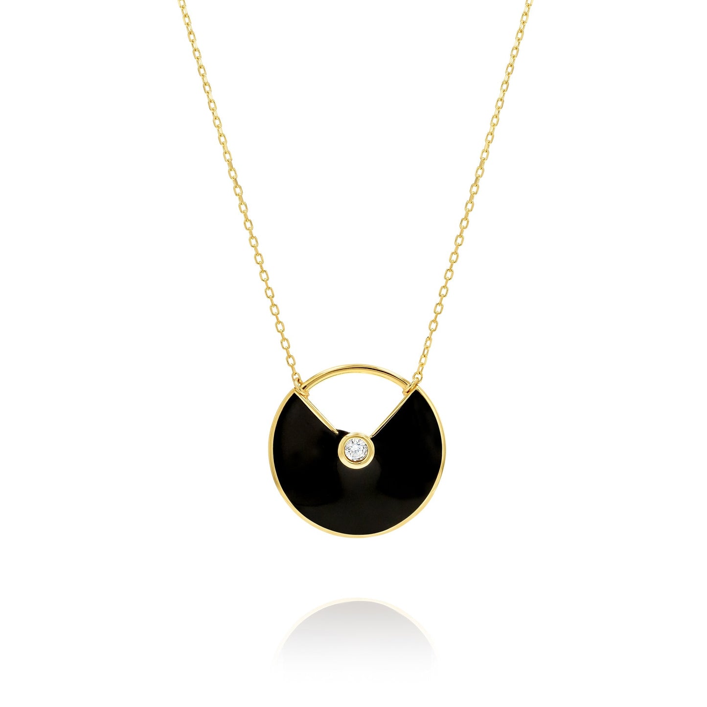 18K Pure Gold Round Black Stone Necklace