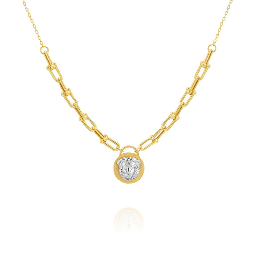 18K Pure Gold Linked Stone Necklace